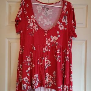 Red Torrid Fit and Flare Button Top
